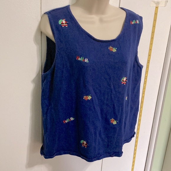 THE QUACKER FACTORY Embroidered Embellished Christmas Blue Sleeveless Sweater XL - Picture 2 of 13